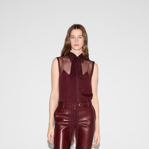 Silk chiffon sleeveless shirt in multicolor | GUCCI® US