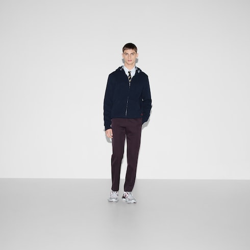 Veste zippée à capuche réversible en laine GG