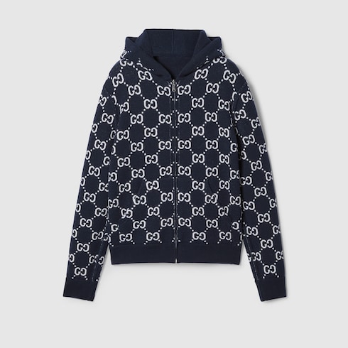 Reversible GG wool hooded zip jacket Detail 11