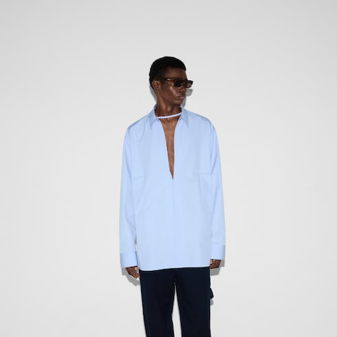 Camicia in popeline di cotone con logo in rilievo