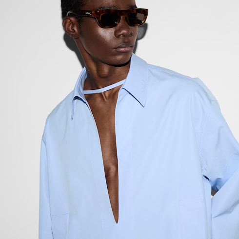 Camicia in popeline di cotone con logo in rilievo