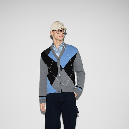 Wool cashmere argyle knit cardigan Detail 3