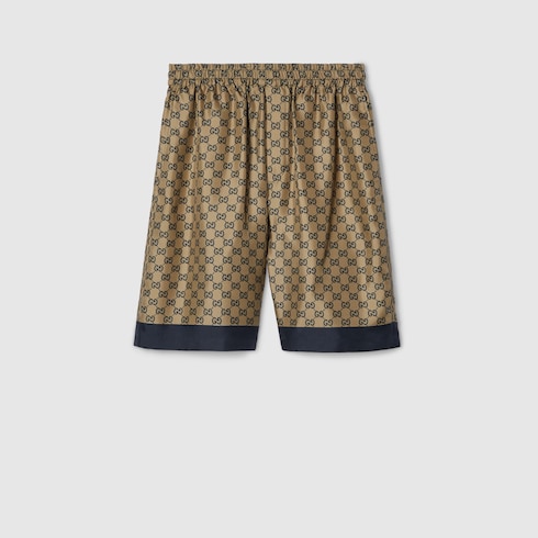 Printed silk twill shorts in Blue Ready to wear GUCCI SI