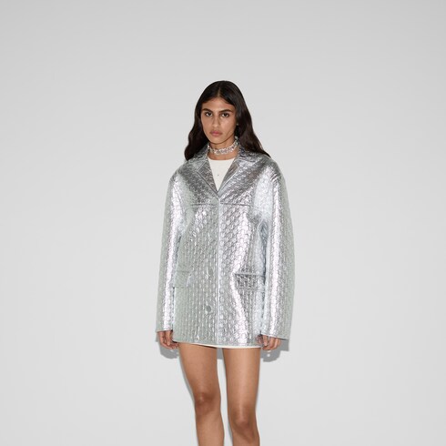 Embossed GG metallic leather jacket in Silver Ready-to-wear Embossed GG metallic leather jacket in Silver Ready-to-wear
