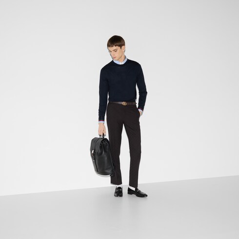 Wool knit sweater with Web in dark blue | GUCCI® US