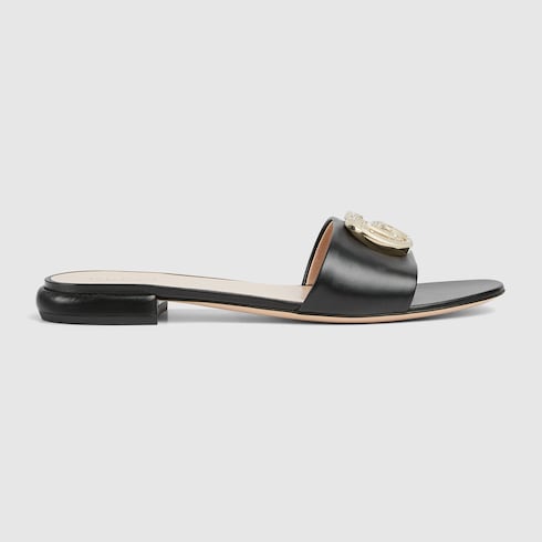 【GUCCI】double g slide サンダル Women's Double G slide sandal in black leather | GUCCI® SG