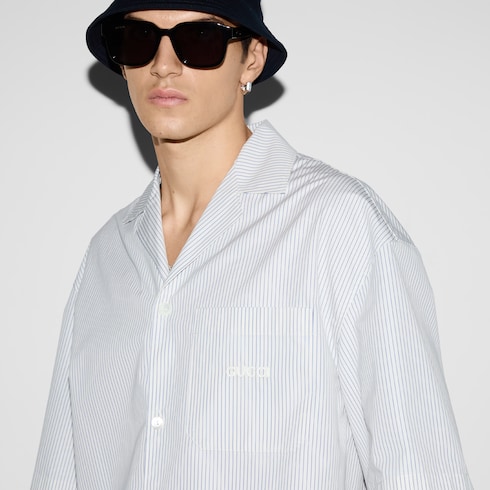 Camicia ricamata in cotone a righe