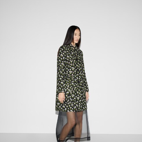 Floral crêpe single-breasted coat in multicolor | GUCCI® US