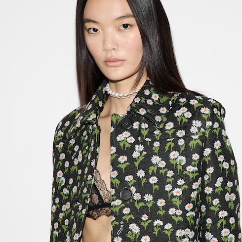 Floral crepe single breasted coat in multicolor GUCCI GR