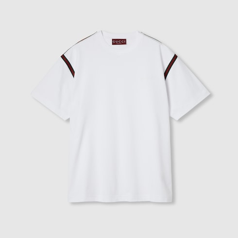 T-shirt in jersey di cotone con nastro Web
