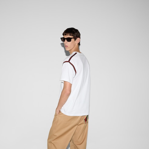 T-shirt in jersey di cotone con nastro Web