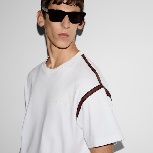T-shirt in jersey di cotone con nastro Web