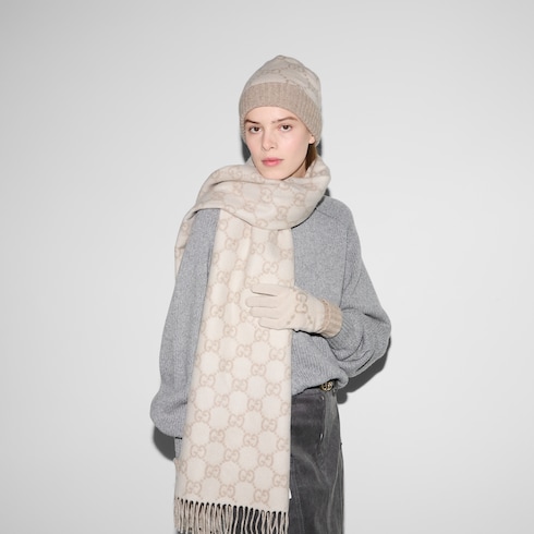 Guanti in jacquard di cashmere GG