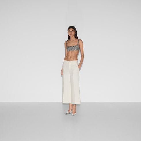 Pantalon en laine bouclée avec broderie
