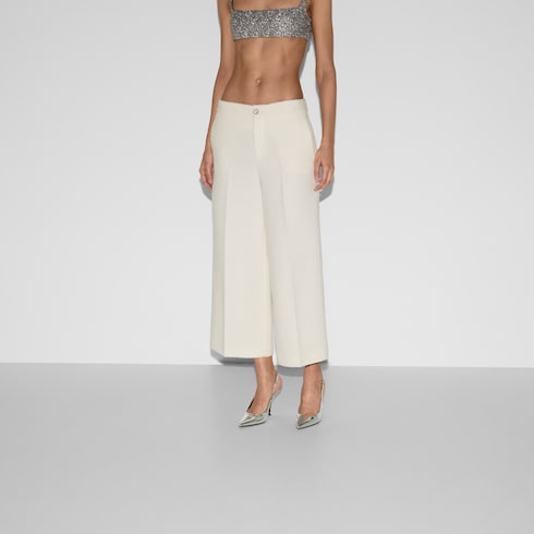Pantalon en laine bouclée avec broderie