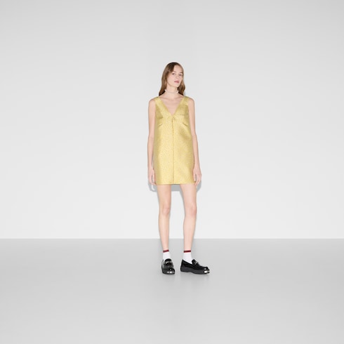Silk blend floral jacquard dress in Yellow Ready-to-wear