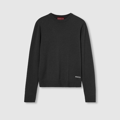 Silk cotton sweater with intarsia in grey | GUCCI® US