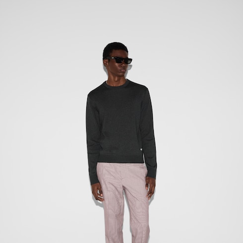 Silk cotton sweater with intarsia