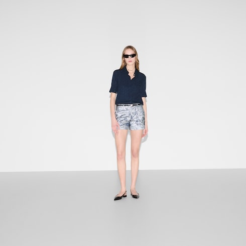 Bluse aus Seidenjacquard mit GG und Ketten-Motiv