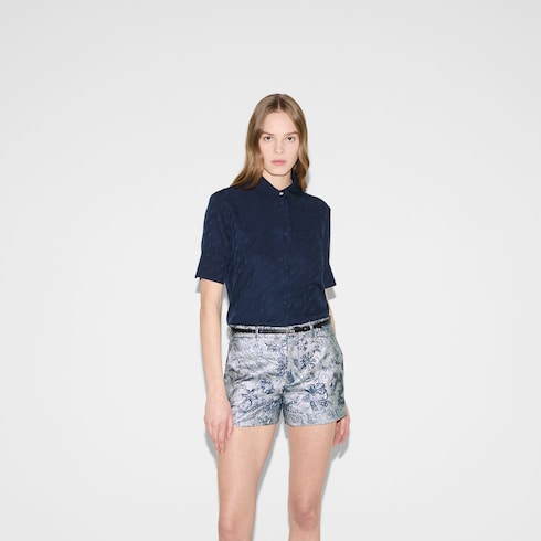 Bluse aus Seidenjacquard mit GG und Ketten-Motiv