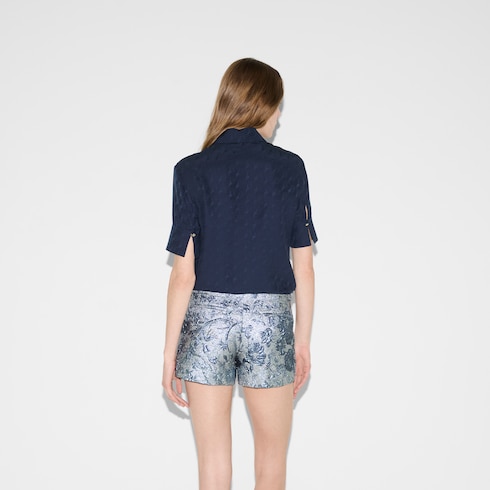 Bluse aus Seidenjacquard mit GG und Ketten-Motiv
