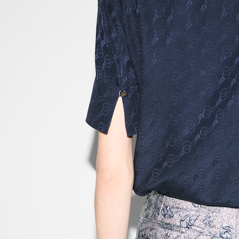 Bluse aus Seidenjacquard mit GG und Ketten-Motiv