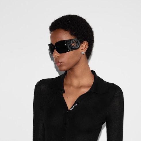 Rectangular frame sunglasses in black | GUCCI® US