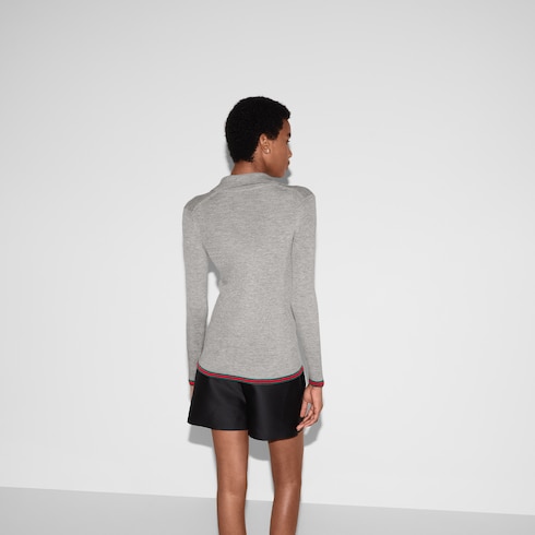 Polo de cashmere y seda con tribanda Web