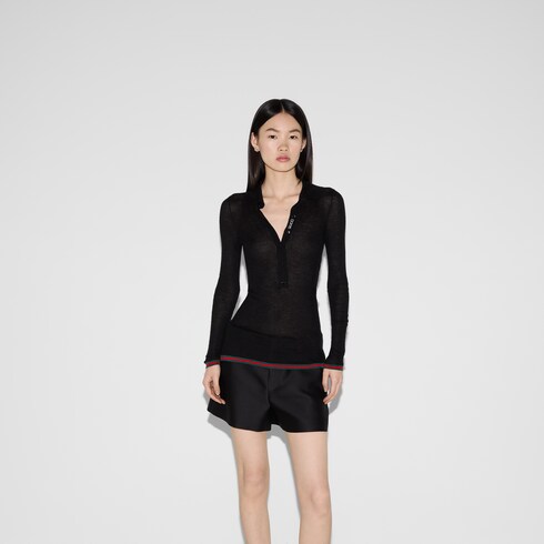 Cashmere and silk polo top with Web