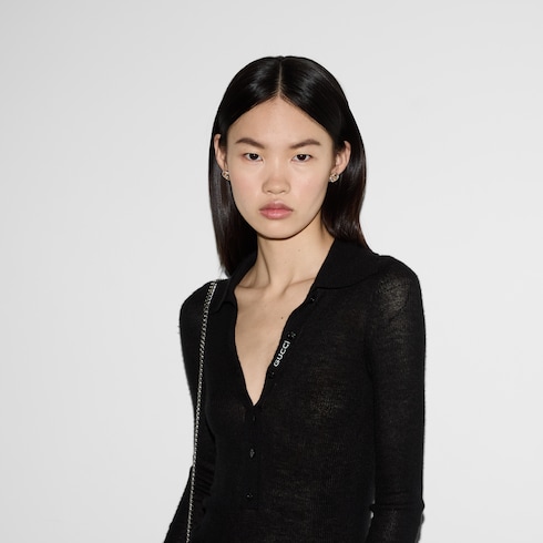 Cashmere and silk polo top with Web