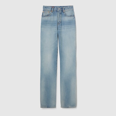 High rise boot cut denim trousers in Blue Ready-to-wear | GUCCI® SI