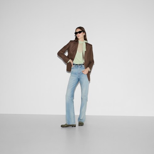High rise boot cut denim trousers in Blue Ready-to-wear