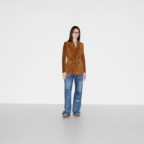 VIP【送料関税込】GUCCI SUEDE LEATHER DOUBLE-BREASTED JACKET GG suede double-breasted jacket in brown | GUCCI® US
