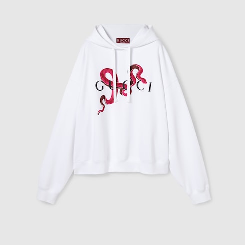 Embroidered cotton jersey hooded sweatshirt Detail 2