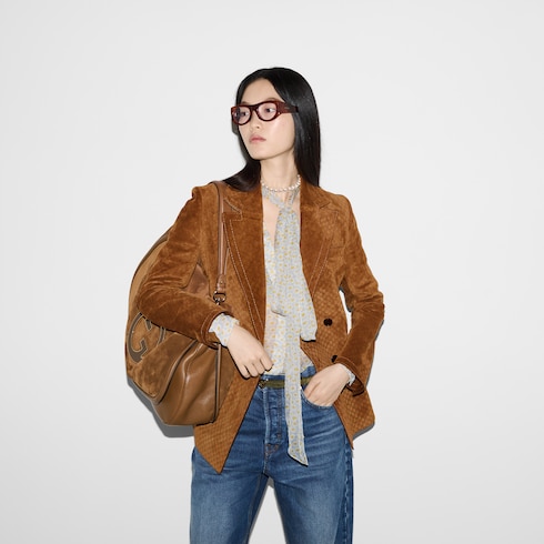 レザージャケット・コート GUCCI SUEDE LEATHER DOUBLE-BREASTED JACKET Gucci Double-breasted suede leather jacket | The Fashion Square