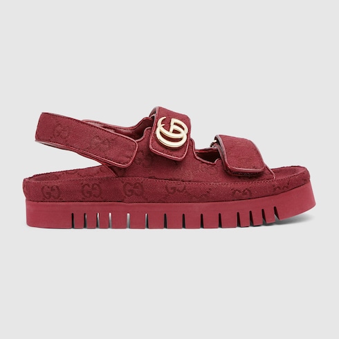 Women's sandal with Double G in Rosso Ancora GG canvas