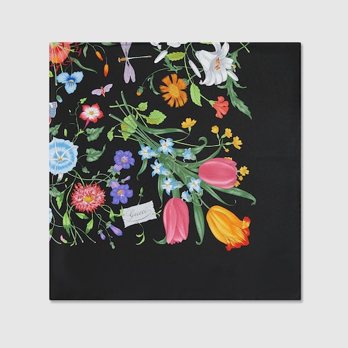 Pañuelo de sarga de seda con estampado Flora