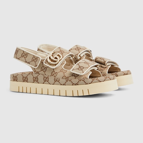 Sandalia de piel con Doble G para mujer
