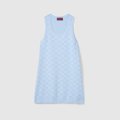 GG cotton jacquard mini dress in light blue and white GG cotton jacquard mini dress in light blue and white