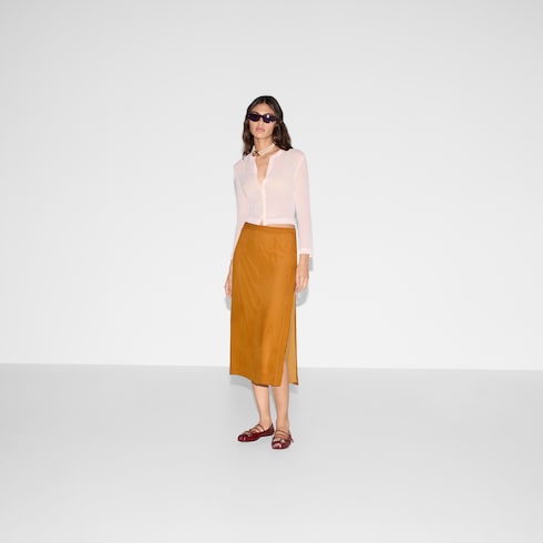 Silk georgette skirt in mustard yellow | GUCCI® US