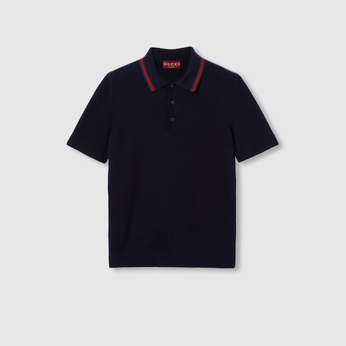 Polo en soie et coton avec bande Web