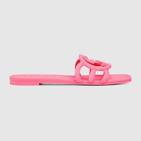 Women's Interlocking G slide sandal in dark pink rubber | GUCCI® US