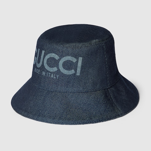 Lasered denim bucket hat in dark blue | GUCCI® US