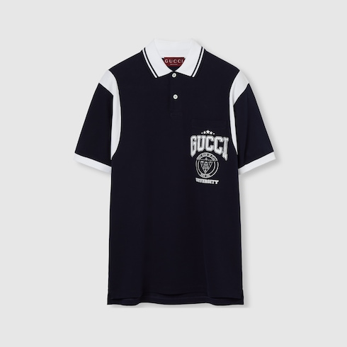 Cotton piquet polo shirt with print Detail 2