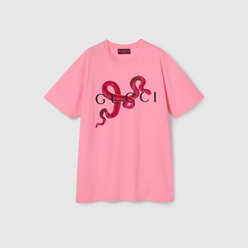 Printed cotton jersey T-shirt in fuchsia | GUCCI® TH Printed cotton jersey T-shirt in fuchsia | GUCCI® TH