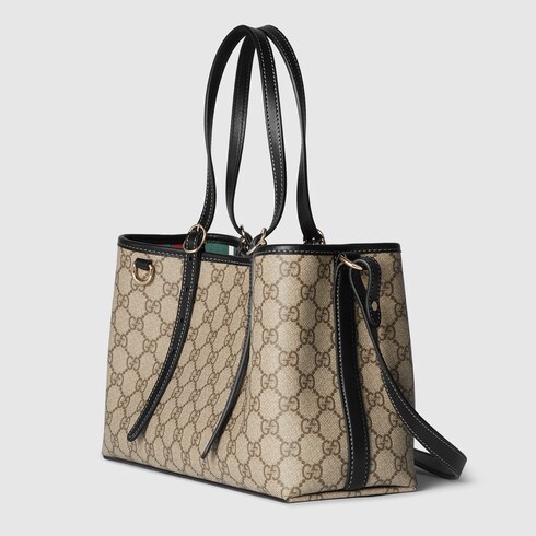 Kleiner GG Emblem Shopper in beigefarbener und dunkelbrauner Stoff GUCCI DE