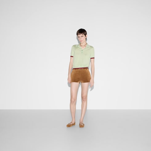 Extra fine cashmere silk polo top