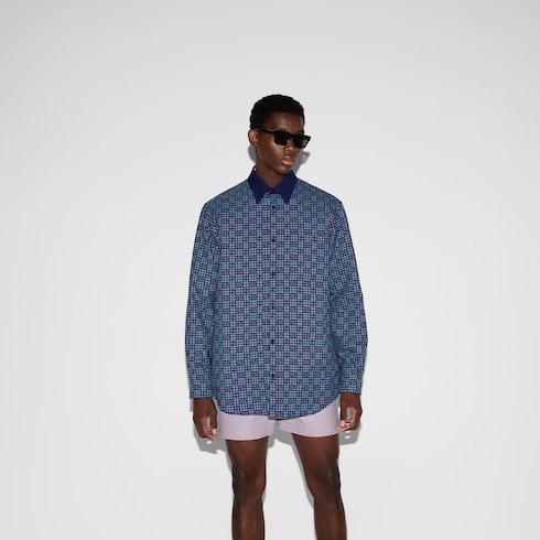 Camicia in lana e cotone vichy GG jacquard