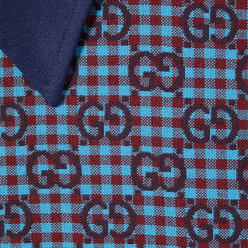 Camicia in lana e cotone vichy GG jacquard