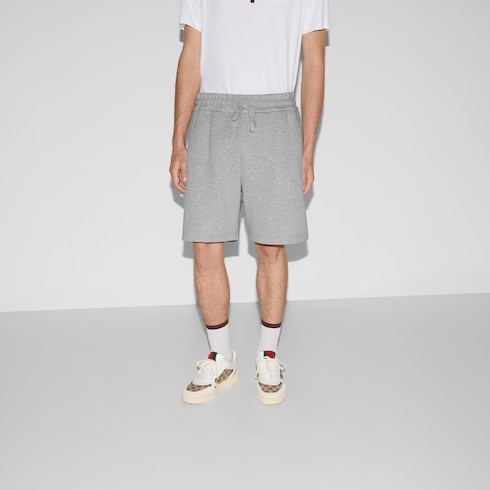 Embossed cotton jersey shorts in Grey Ready-to-wear | GUCCI® SI